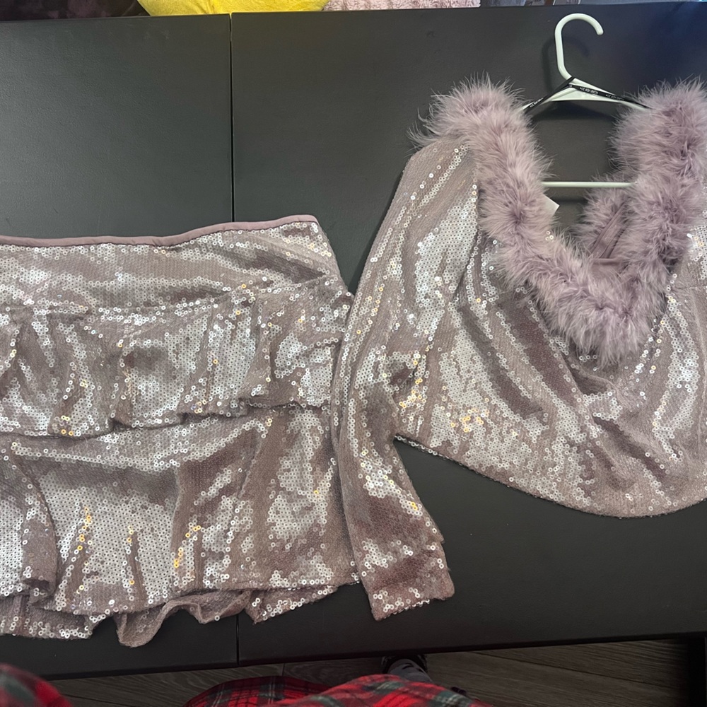 Forever 21 Silver Sequin Dress with Fur Trim